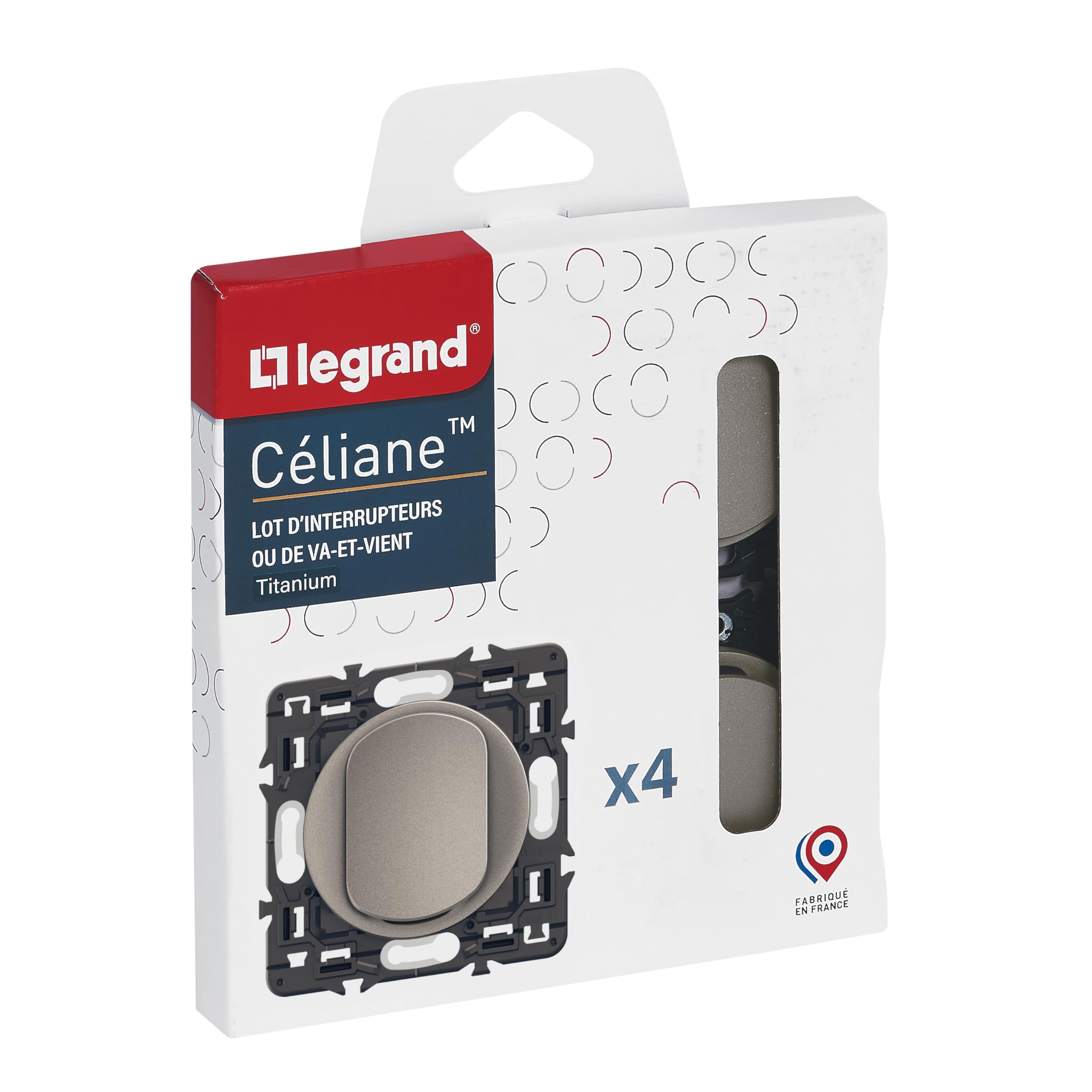 LEGRAND - Ein- oder Wechselschalter – 10 A – komplette Lichtsteuerung – bereit zur Installation mit einer Platte – Titanium – 4 Stück
