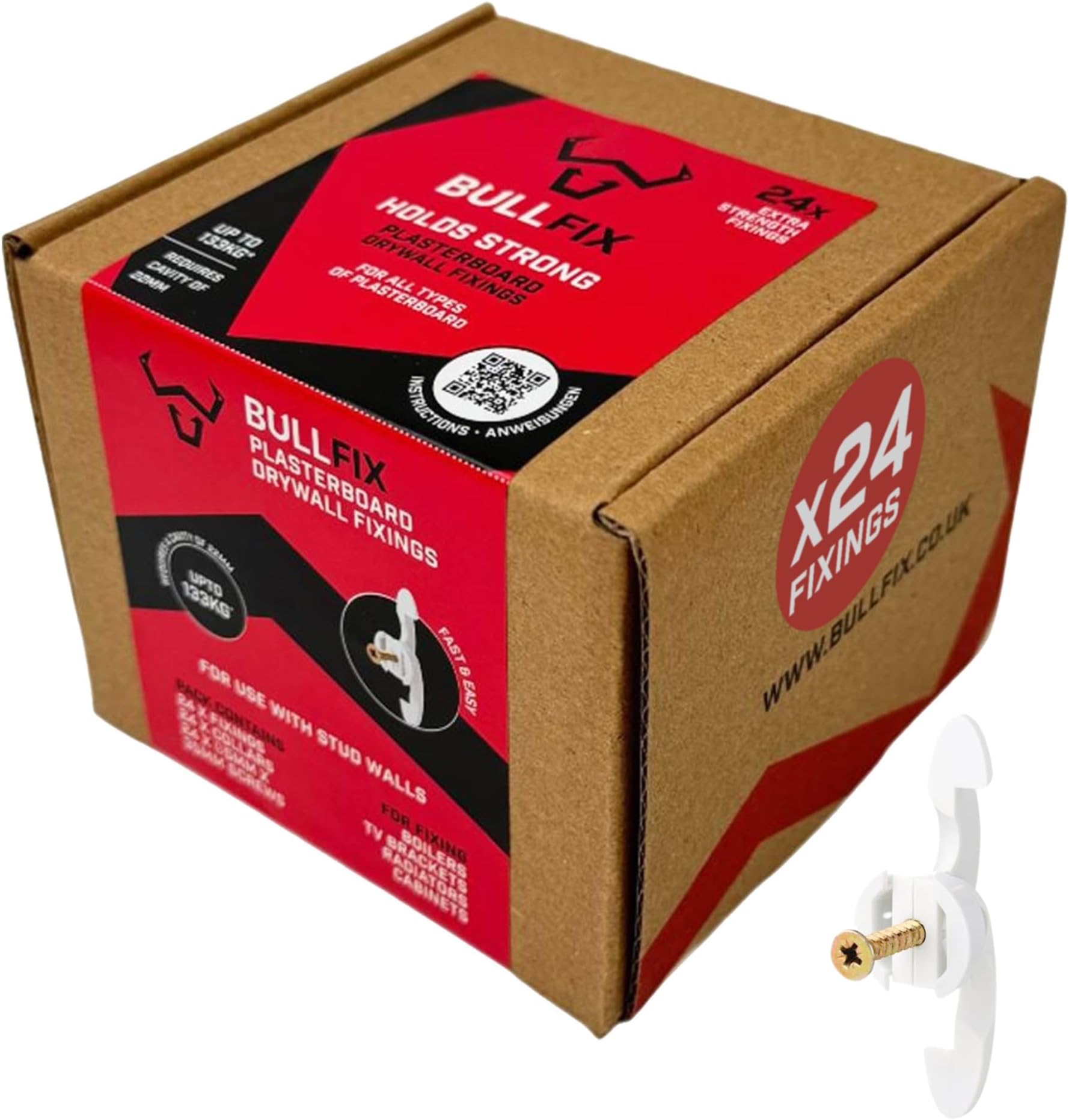 Bullfix Extra Heavy Duty Drywall Anchors, Holds up to 293lbs, Hollow Wall Anchor Mount Set with Screws Included, Stronger Than Toggle Bolts and Butterfly Screw- Patented Design - 24 Pack