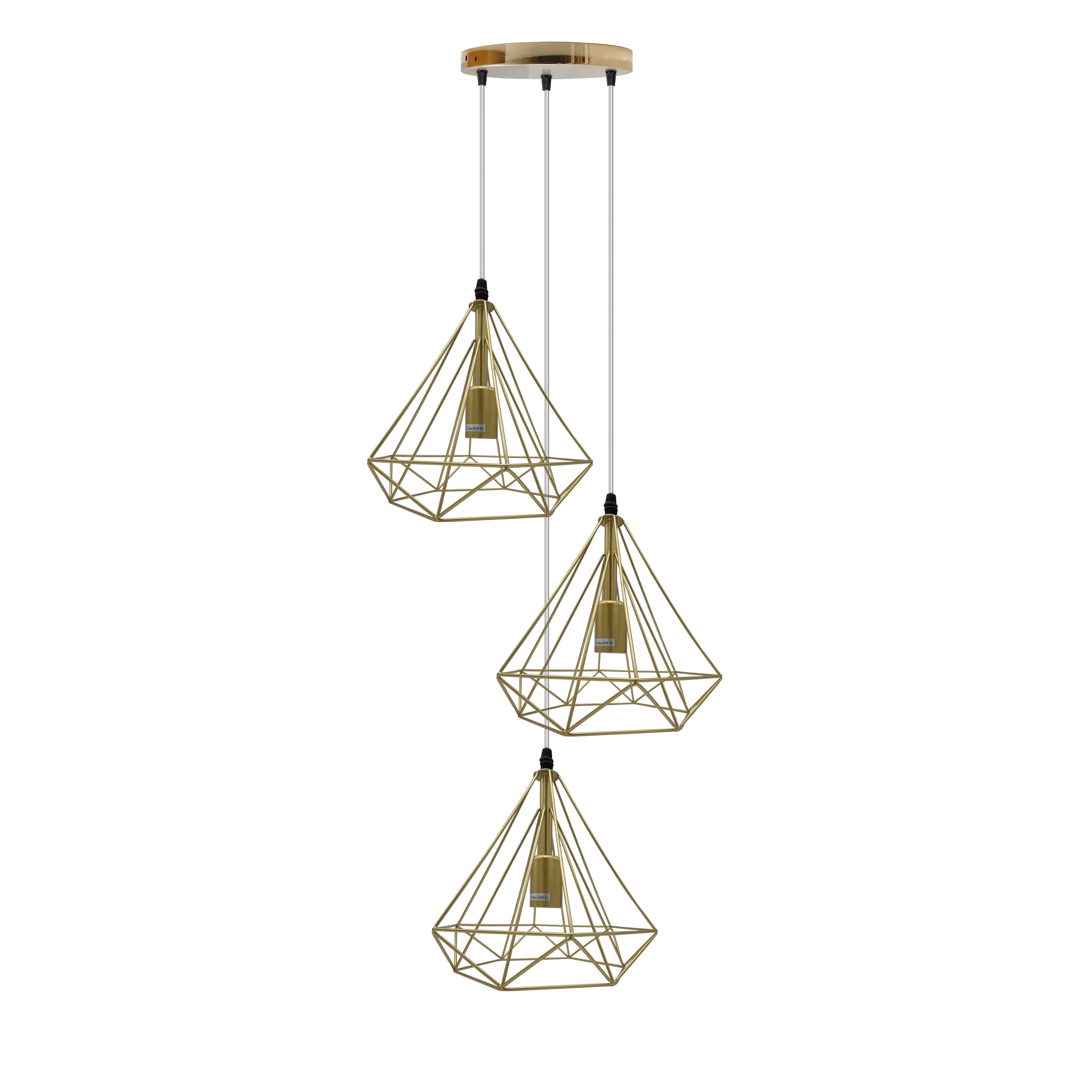 LEDSone Modern 3 Lights Black Pendant Light with 25cm Diamond Cage 95cm Adjustable Hanging E27 Lamp Holder Ceiling Lamp Fixture for Kitchen Dining Room Bedroom Cafe