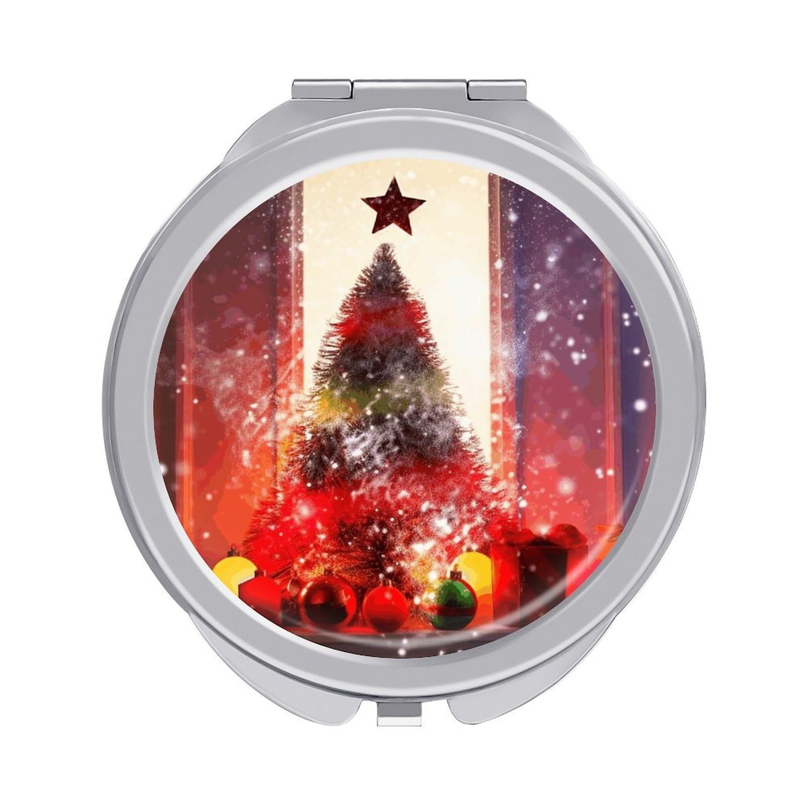 FekiLoot Xmas Party Makeup Mirror Compact Round Travel Makeup Mirror Portable Folding Handheld Pocket Mirrors for Handbag and Purses Gift Mini Mirrors