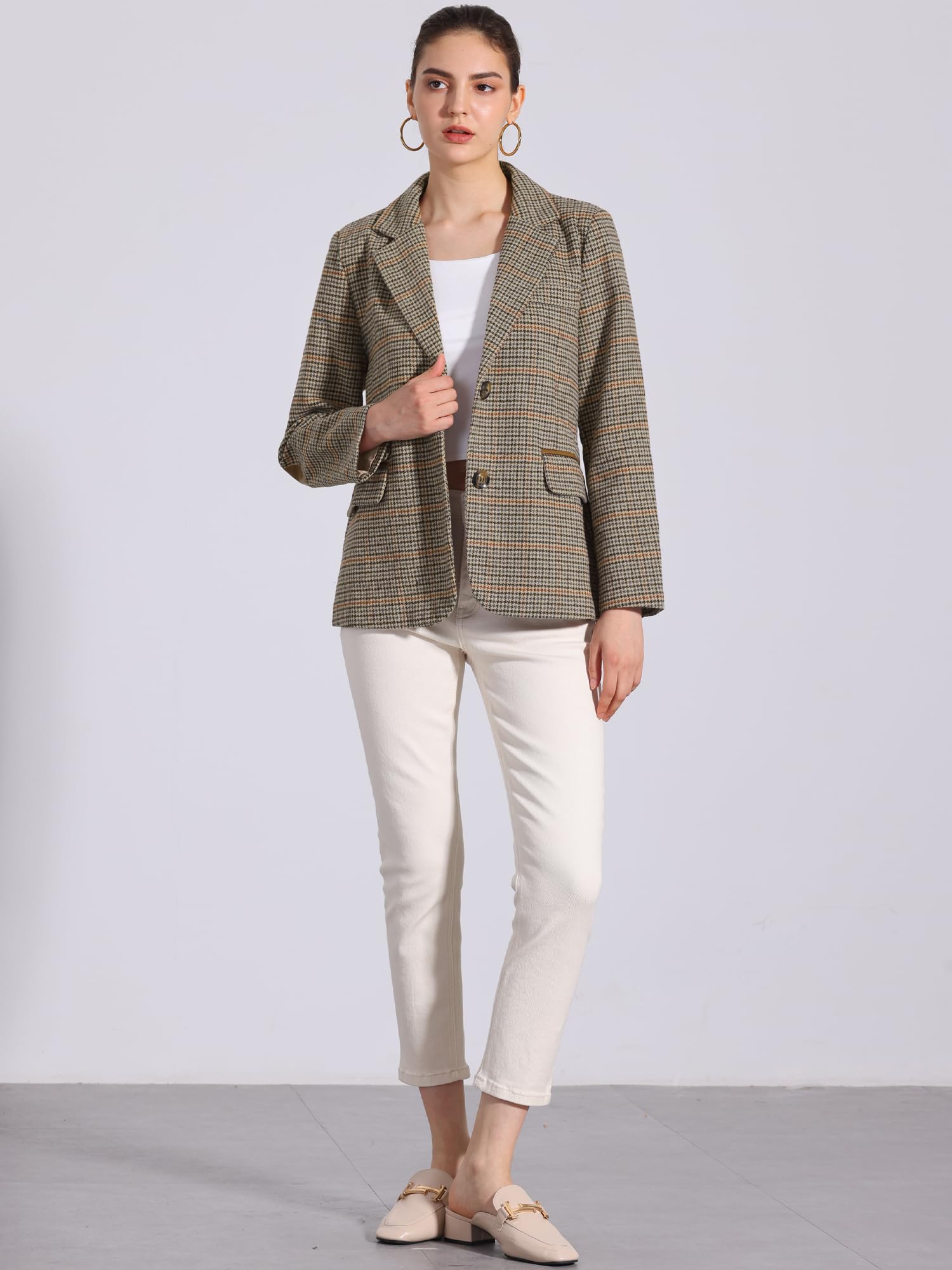 Allegra K Donna Giacca Blazer Formale da Lavoro con Bottoni sul Risvolto Scozzese con Intaglio Scozzese