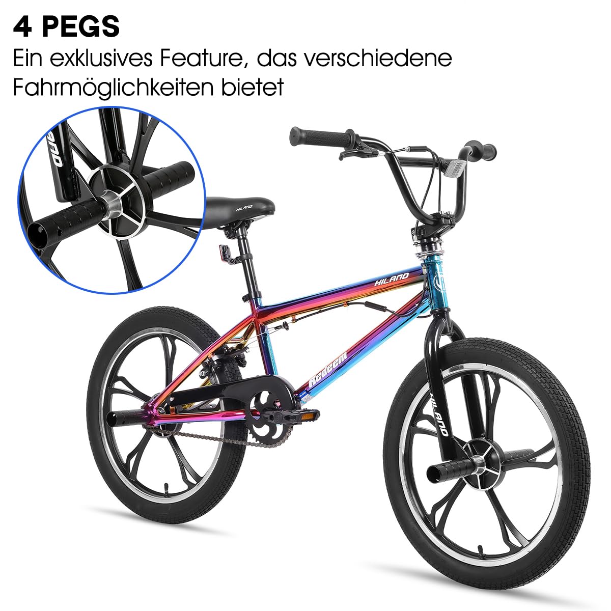 Hiland 20 Zoll 3/5/Multiple Speichen Kinder BMX Fahrrad für Jungen Mädchen ab 7 8 9 10 Jahre alt, 360 Grad Rotor Freestyle, 4 Pegs Single Speed Kinder BMX Fahrrad