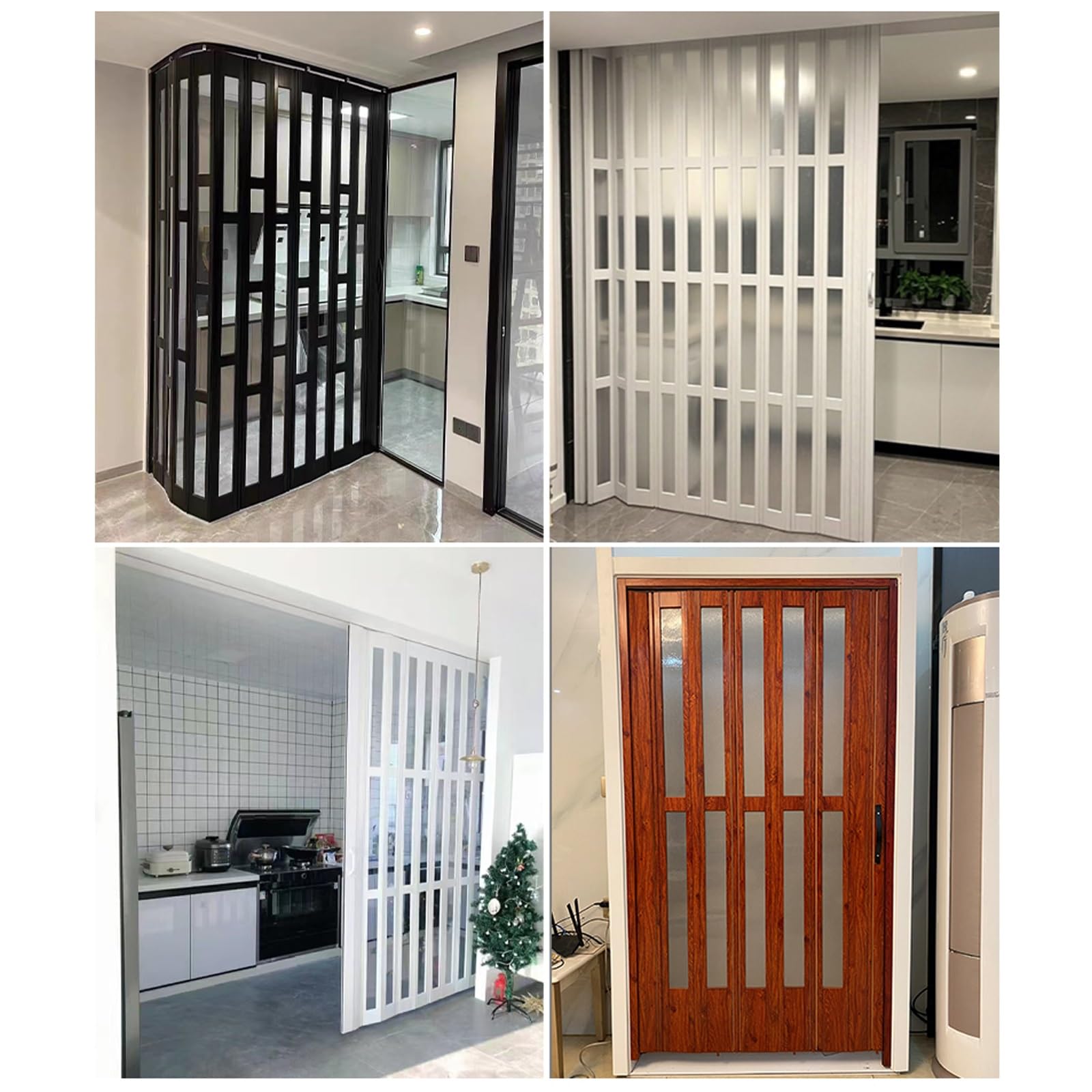 Aluminiowe drzwi przesuwne harmonijkowe białe, wewnętrzne drzwi składane/drzwi tymczasowe Przegroda pokoju z uchwytami i szkłem akrylowym, do kuchni, pralni, łazienki(35x80in(88.9x203.2cm))