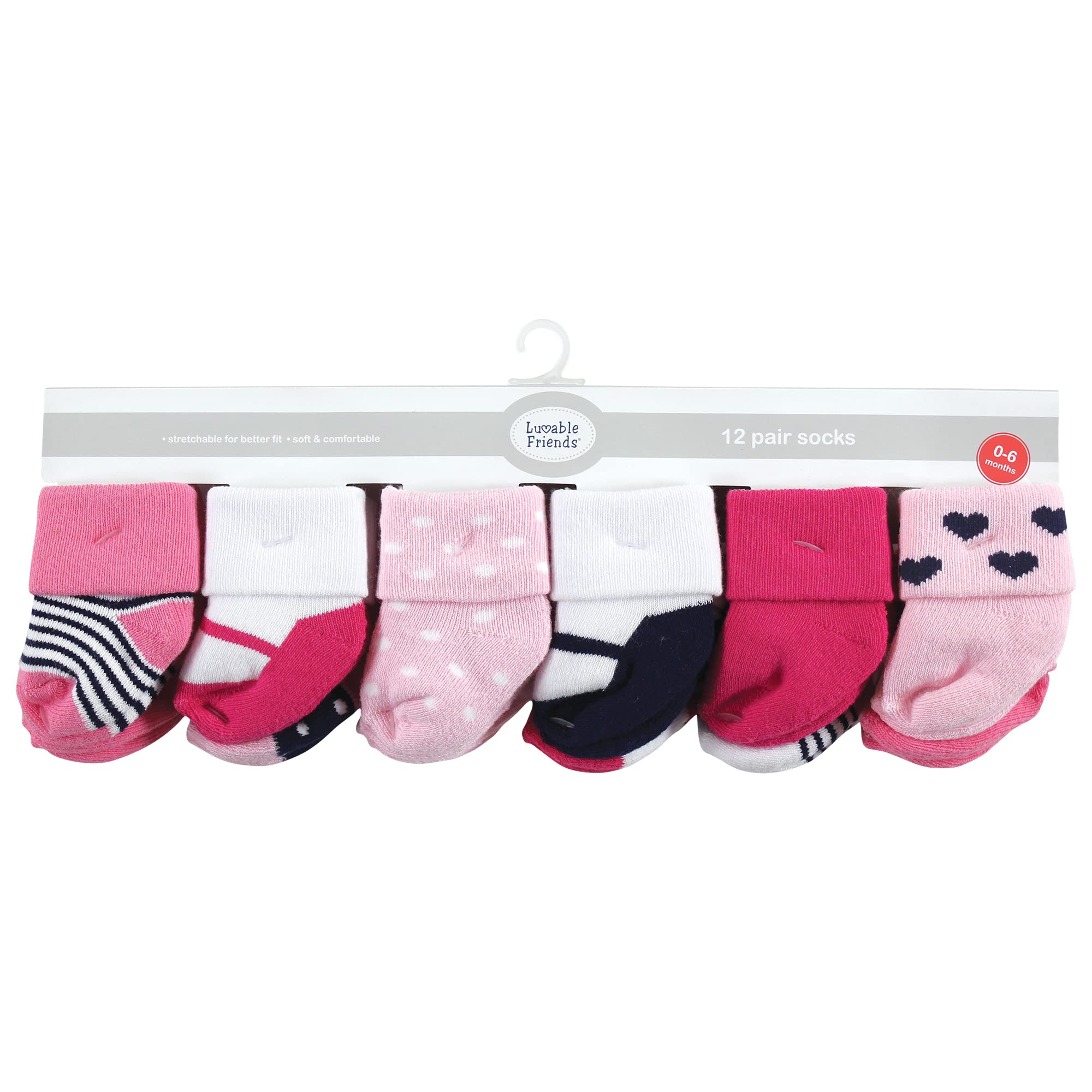 Luvable Friends Damen Navy Mary Janes Unisex Neugeborene und Baby Frotteesocken 6-12 Monate, (12er Pack)