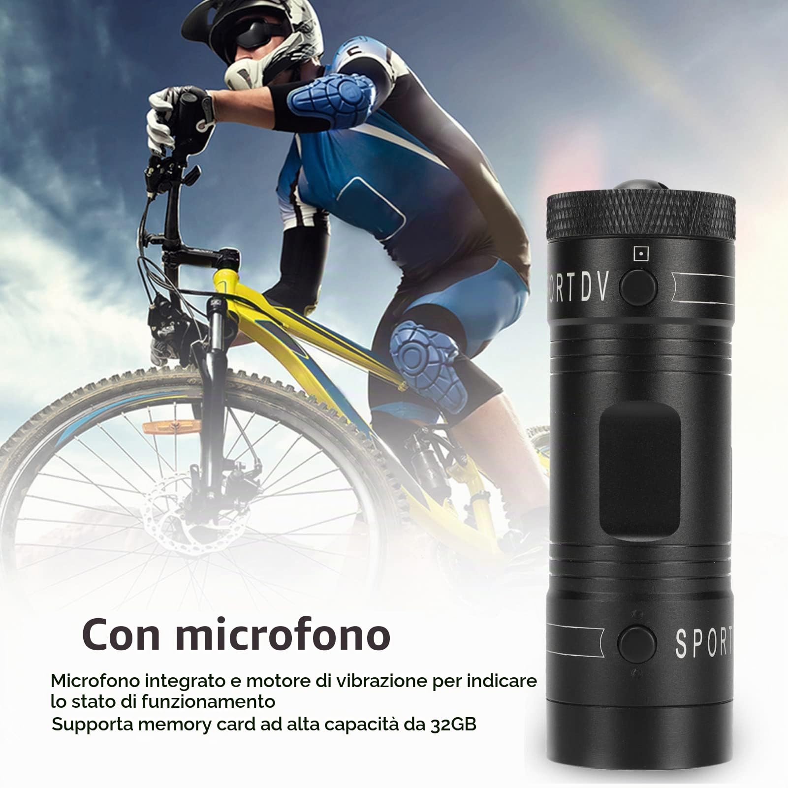 Videocamera per Casco da Moto Sportiva HD 1080P Impermeabile Grandangolare da 120 Gradi, Registrazione Compatta a Basso Rumore con Microfono