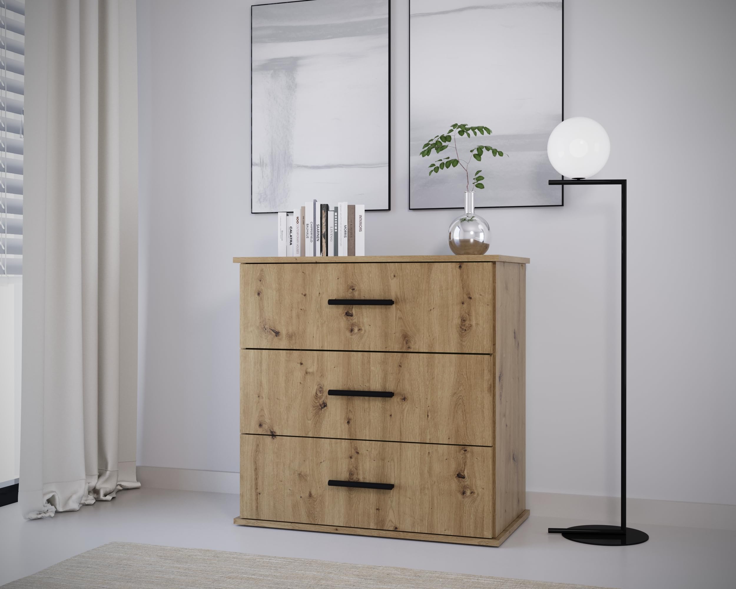 komoda 77cm salon szuflady pojemna dąb artisan