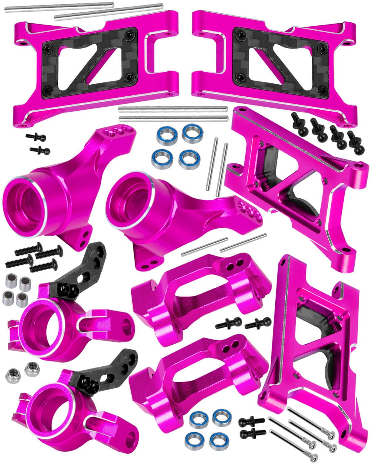 RC Aluminum Front Rear Suspension Arms&C-Hubs Steering Block Caster Blocks Upgrades Parts for 1/18 LaTrax Teton,Suspension Arms&Stub Axle Carriers Knuckles Set,Replace Parts 7630 7532 7552X(Pink)
