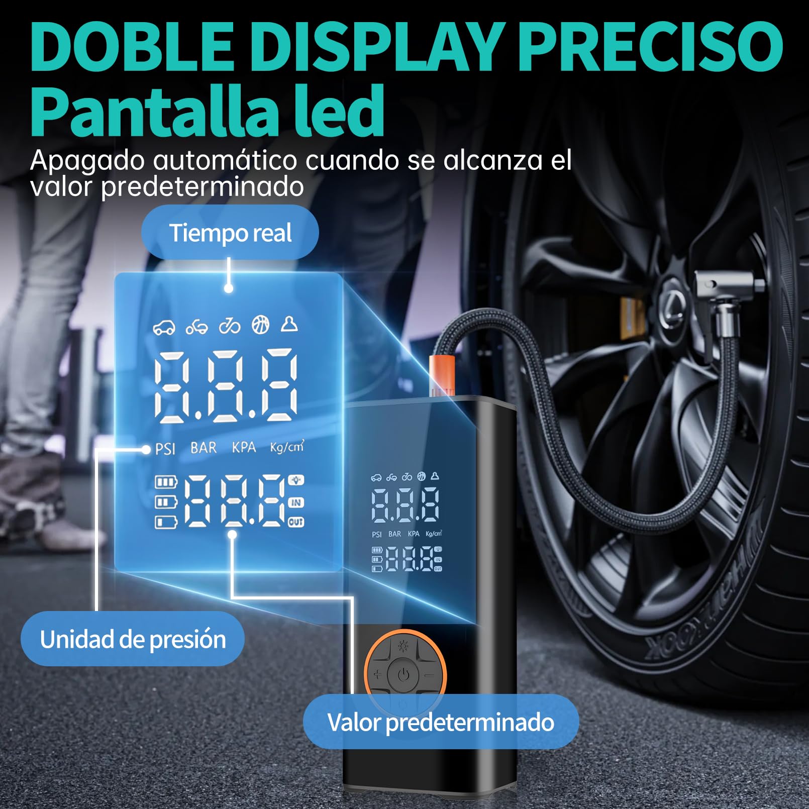 Inflador Ruedas Coche Digital 12V, compresor de Aire portátil, Bomba Digital para neumáticos de Coche 12 V 150 PSI Bomba de Aire eléctrica para neumáticos de vehículo, Bicicleta, inflables