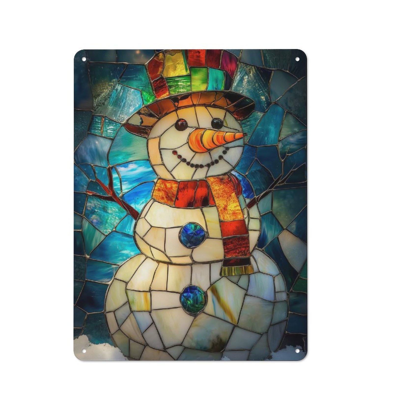 Junmoney Stained Glass Snowman Metal Sign 40X30cm With For Pub Or Café, Retro Decor, For Cooler-Month Interiors With Retro Character