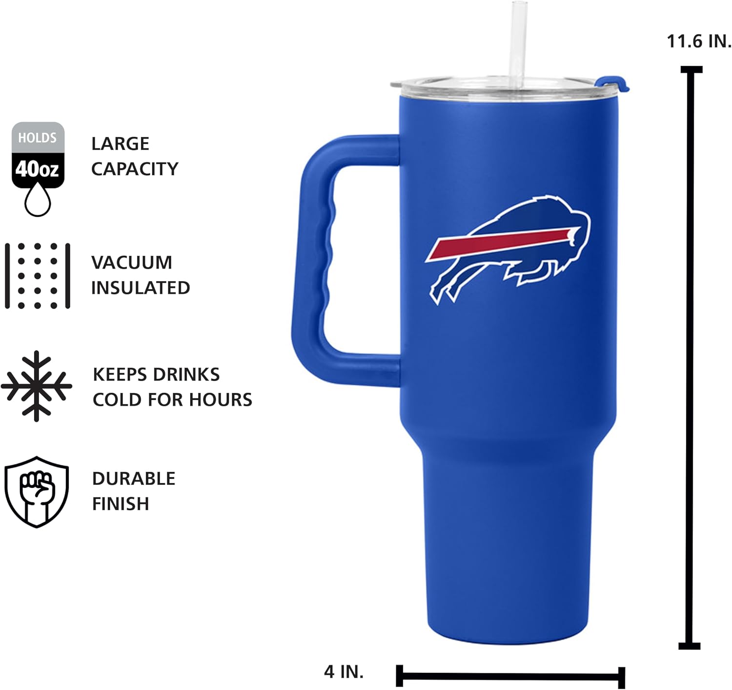 FANMATS NFL Stainless Steel 40 oz Handle Tumbler — 40 Fluid Ounces | Team Color | Straw & Lid Included