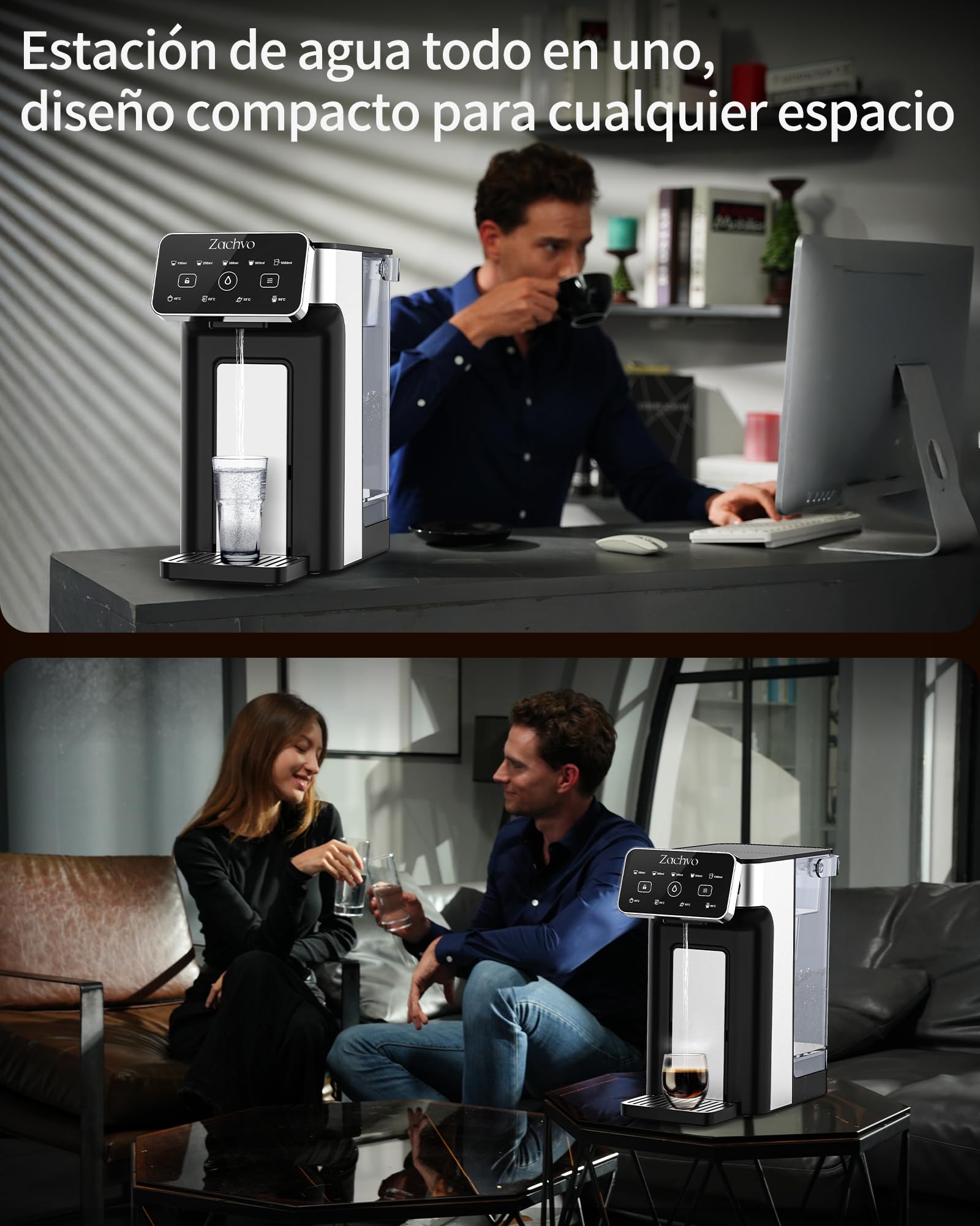 KEI906 - Dispensador de agua caliente (sin filtro), 2600 W, agua caliente en pocos segundos, 4 niveles de temperatura y 5 cantidades de agua, depósito de 3 l, compacto para cocina y oficina