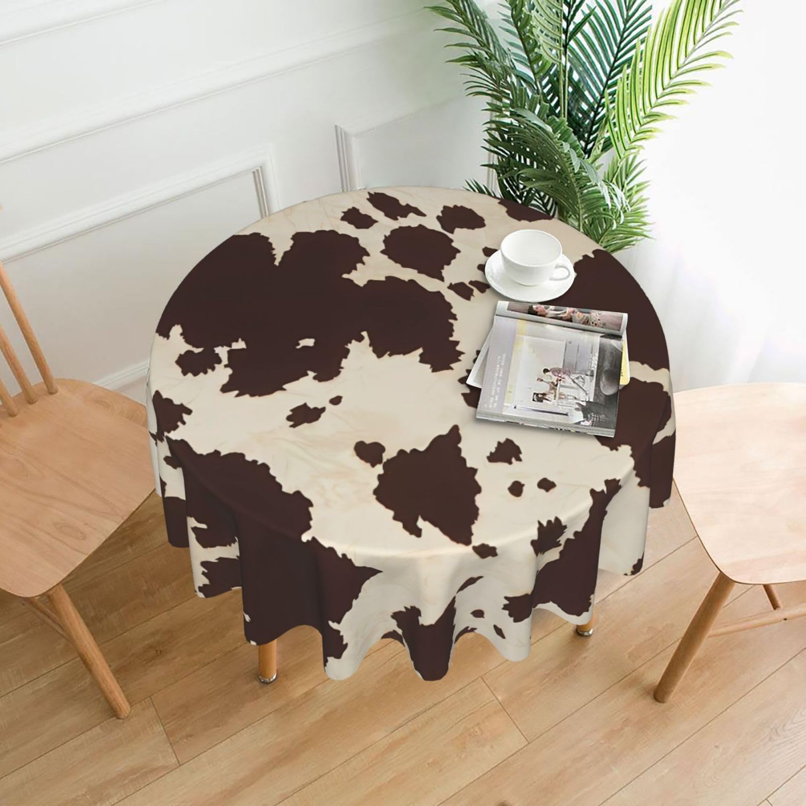 WHJSHOP Cow Fur Print Prints Round Decorative Throw – 60in Stylish Table Cover for Dining, Parties & Outdoor Events