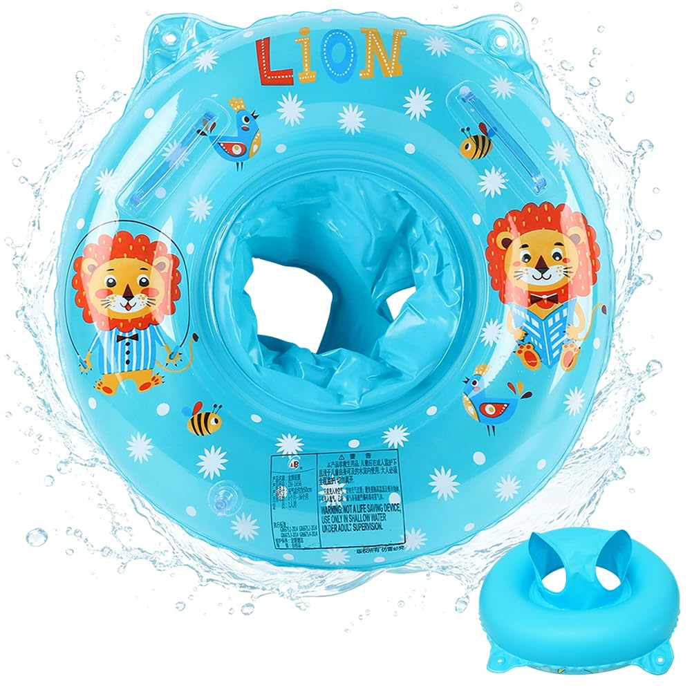 Lion Swimming Ring, Cartoon Inflatable Seat Swimming, Lion Pool Float, Animal PVC Swim Trainer with Handle, Kick Learning Aid, for Summer Beach Water Party Toys, Summer Gifts - Blue — image 1