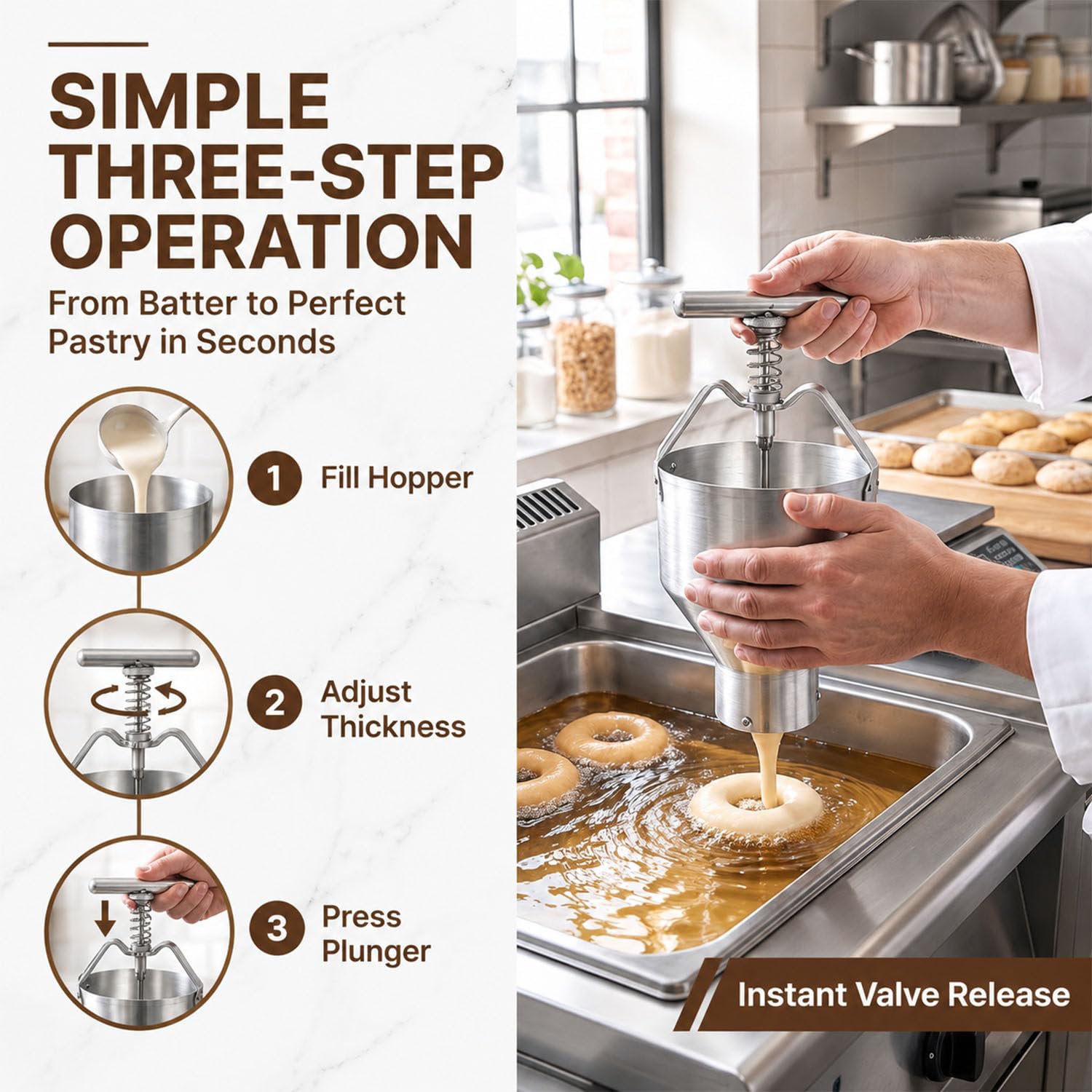 Dispensador Manual de Donuts de 3 L con Soporte, dispensador Comercial de Donuts y Tortitas con Ajuste de 6 tamaños para producción Profesional.
