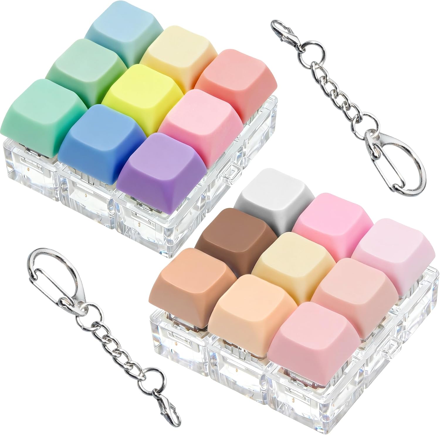 2 Pack 9 in 1 Keyboard Fidget Toy, Keyboard Fidget Keychain Anti-stress Keyboard Decompression Button Finger Clicker Toys Stress Relief Fidget Valentines Gifts Stuffers for Kids Women(Macaron,Morandi)