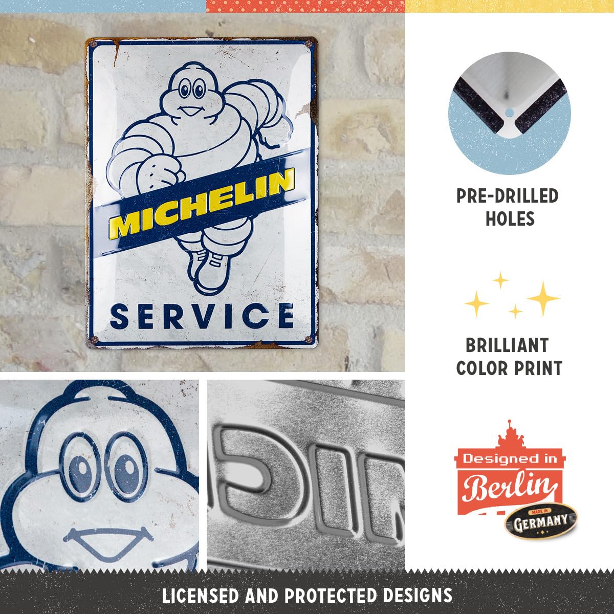Nostalgic-Art Retro Blechschild Michelin – 30x40 Cm, 3D-Prägung, Vintage Design, Offiziell Lizenziert, Made In Germany, Perfekt Für Autofans