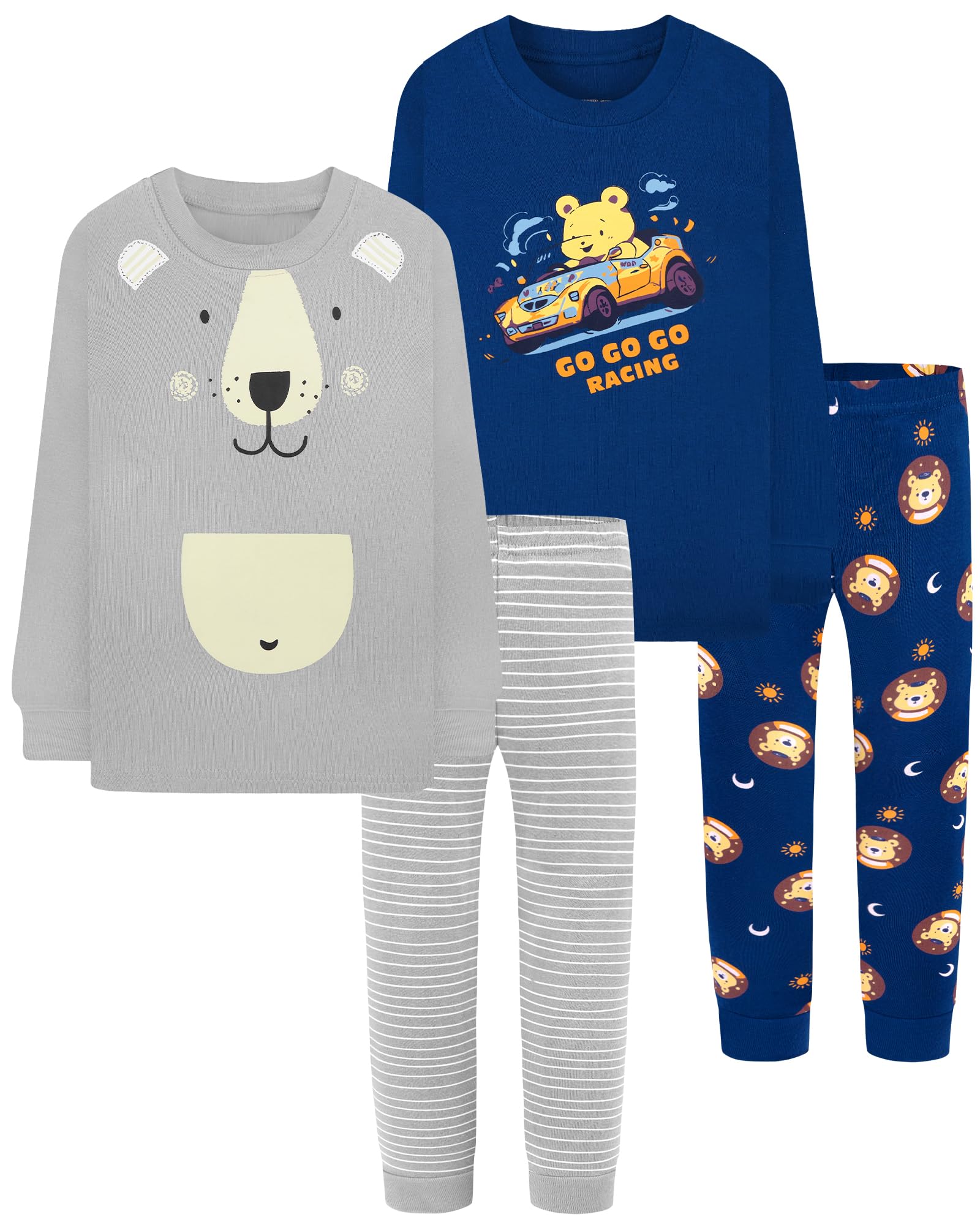 DAUGHTER QUEEN Boys Pajamas Size 7 Long Sleeve Pjs for Boys 7t 100% Cotton Pj Sets Kids Sleepwear Child Bear Themed Jammies Spring Clothes Medium, 6-7 Years Old