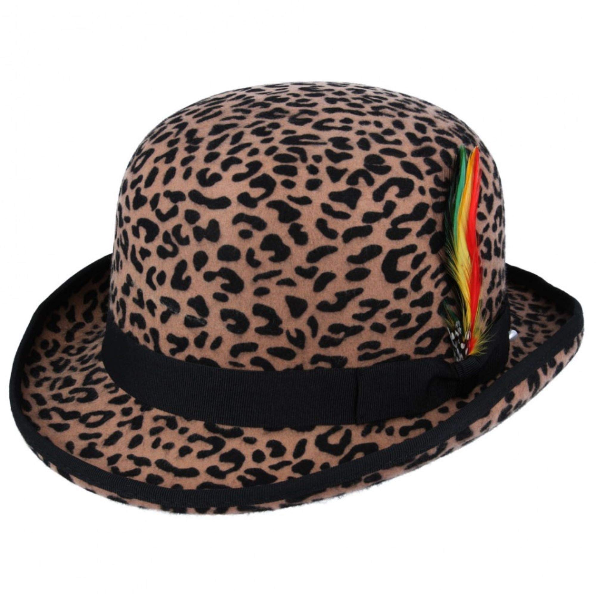 MAZ Unisex Hard Top Wool Bowler Hat With Feather Satin Lined Sizes S to XL