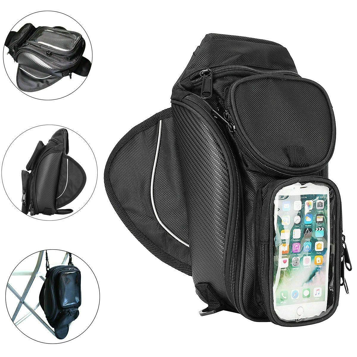 Riloer Wasserdichter Motorrad-Tankrucksack mit USB-Ladegerät, Schwarz