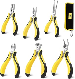 BOSI TOOLS 6-piece Mini Pliers Set, Needle Nose Pliers, Diagonal Pliers, Long Nose Pliers, Bent Nose Pliers, End Cutters and Linesman Pliers, with Storage Pouch Making Craft Electronic Repair