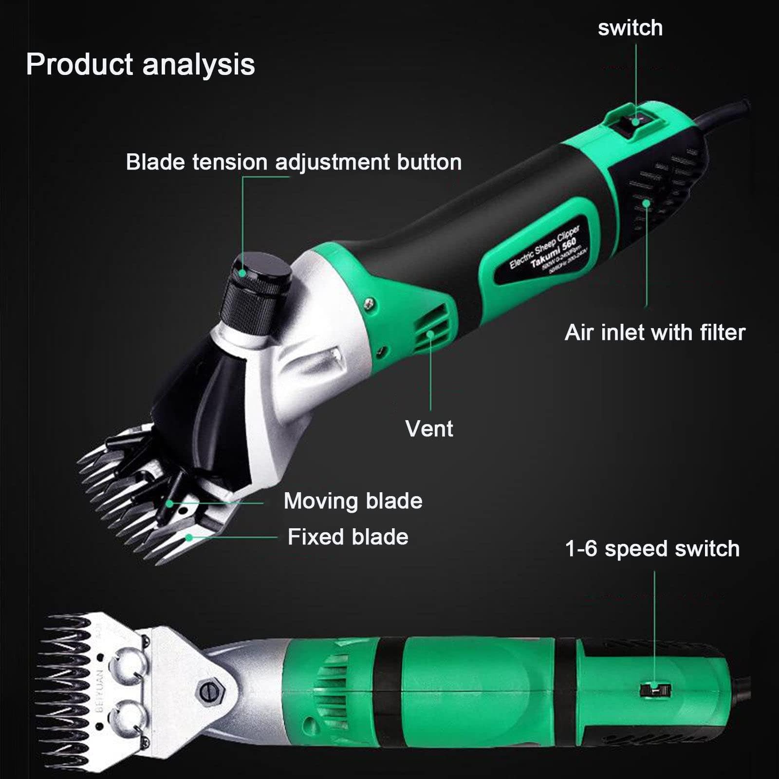 Esquiladora Eléctrica Profesional para Ovejas, 850w - 6 Velocidades Ajustables, 2800rpm Y Motor De Cobre Puro, Esquiladora De Animales con Maletín De Transporte,Red