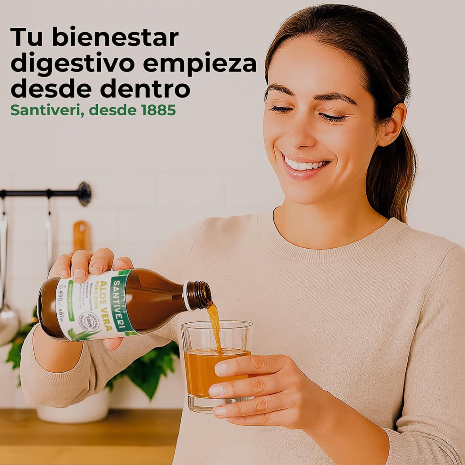 SANTIVERI - Aloe Vera Jugo, Complemento Alimenticio a Base de Jugo de Aloe Vera, Ayuda con el Bienestar Digestivo e Intestinal, Sin Gluten, Vegano - Pack de 2 x 1 L