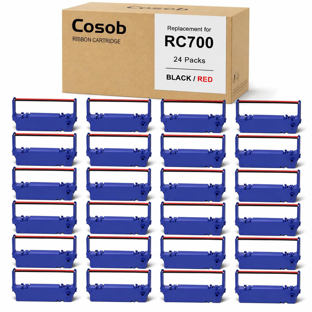Paquete de 24 Cintas de Repuesto compatibles para Impresora Star SP700 SP-700 RC700 RC-700 B/R con SP700BR RC700BR SP712 SP712R SP717 SP742R SP747 SP740 (Negro y Rojo)