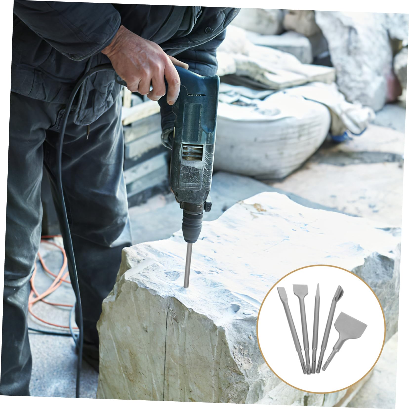 Set di Scalpelli per Piastrelle e Cemento 5 Pezzi in Acciaio Chrome | Ampia, Piatta, a Punta e U, per Pietra e Cemento, Uso in Cantiere e Ristrutturazione Domestica