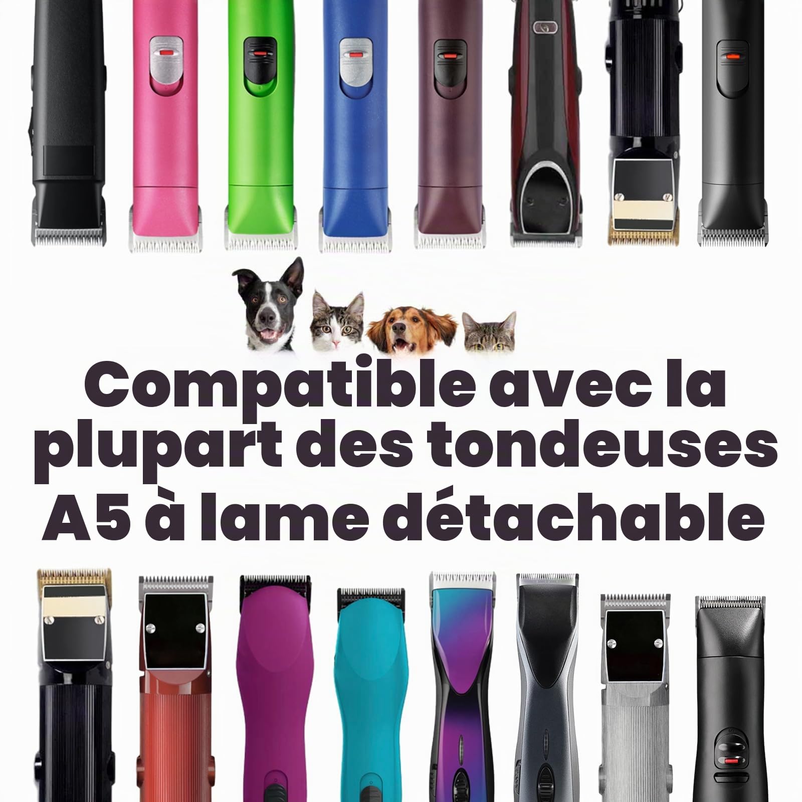 Lot de 3 lames en acier inoxydable détachables pour toilettage de chiens PET de 10#, compatibles avec Oster/Heiniger/Moser, taille n°10, longueur de coupe 1,5 mm (1/16 pouce)