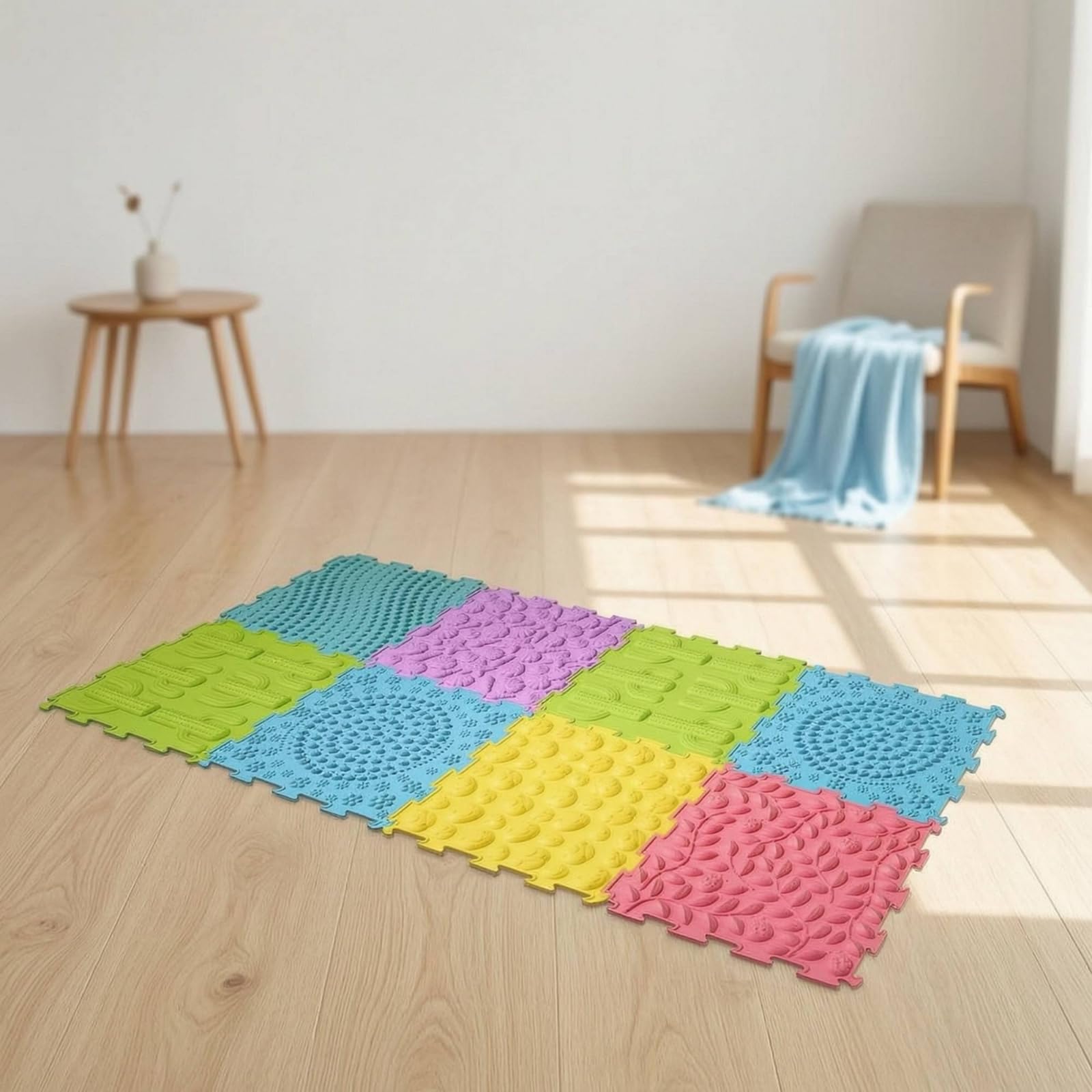 Kinder Sensory Pad Bodenpuzzle fliese Trainingsmatte Massageplatte aus Anschmiegsamem mit Diversen Strukturen für Kindliche Entwicklung Entspannungsübungen Familienumgebung