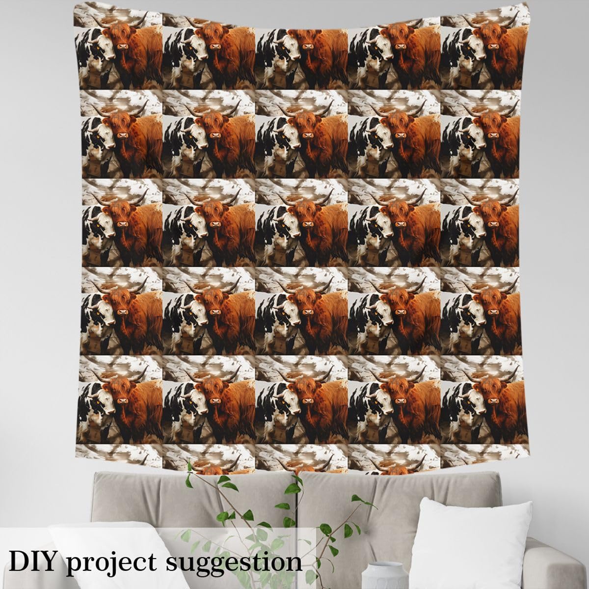 Homemissing Highland Cow Tessuto 920x150cm Highland Cattle Tessuti per sedie Cute Waterproof Decor all'aperto per progetti artigianali di cucitura fai da te