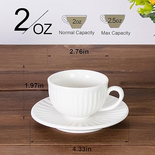 Miniatura 2 de Juego de 2 tazas de café espresso blanco de 2 onzas, tazas de capuchino de cerámica con platillos, juego de té de porcelana duradero y colección