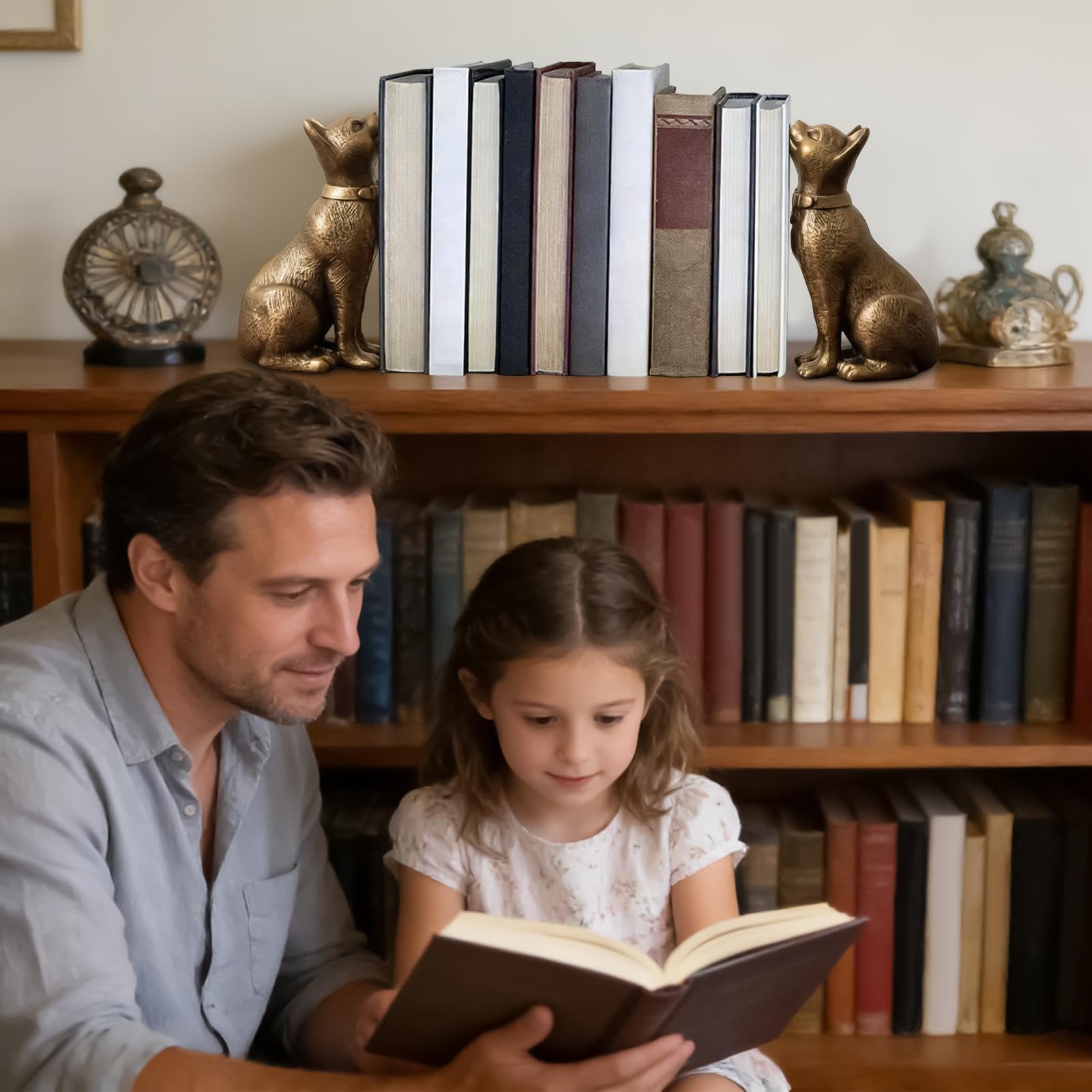 Podpórki na półki 1 para antypoślizgowych rzeźb w kształcie kota | Dekoracyjne Podpórki Do Książek Dla biblioteki, pokoju do nauki, sypialni, studentów oraz nauczycieli, miłośników czytania,