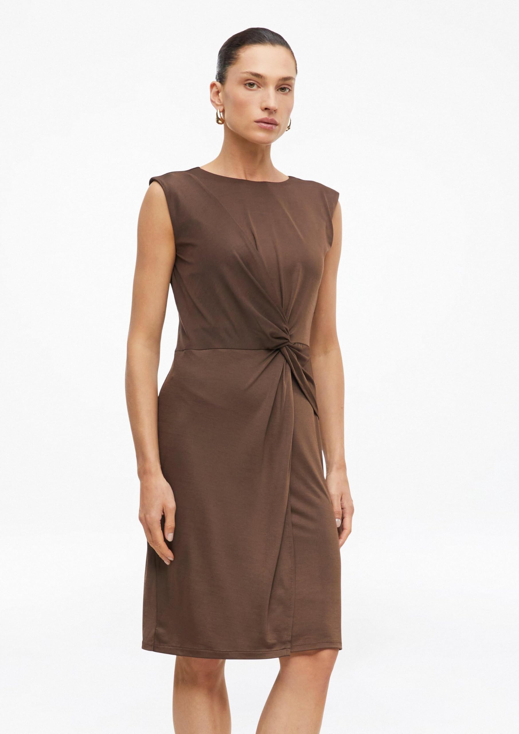 s.Oliver Damen Kleid – Regular Fit, Jersey, ärmellos mit Wickel-Optik und Knoten-Detail