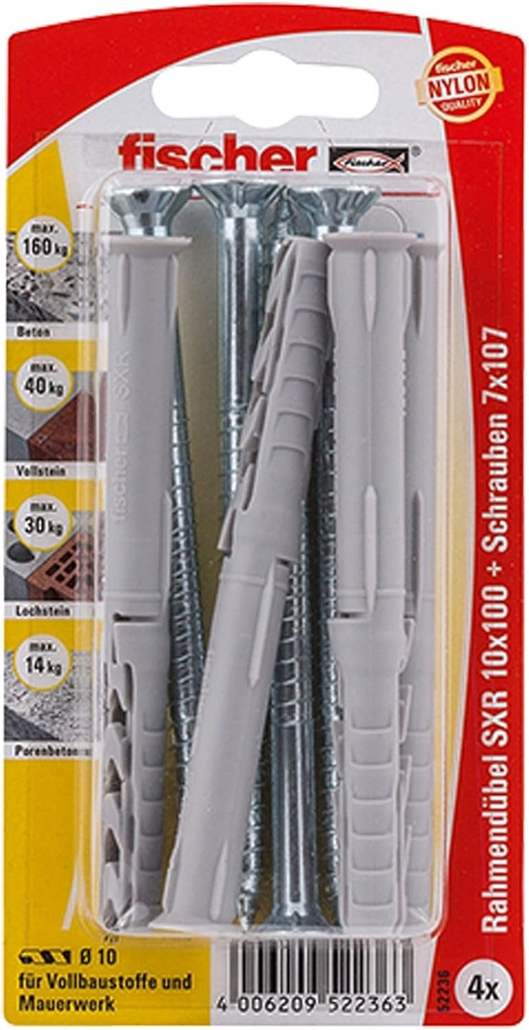 Fischer 52236 10 x 100 mm SXR T K Frame Fixing - Multi-Colour (4-Piece)