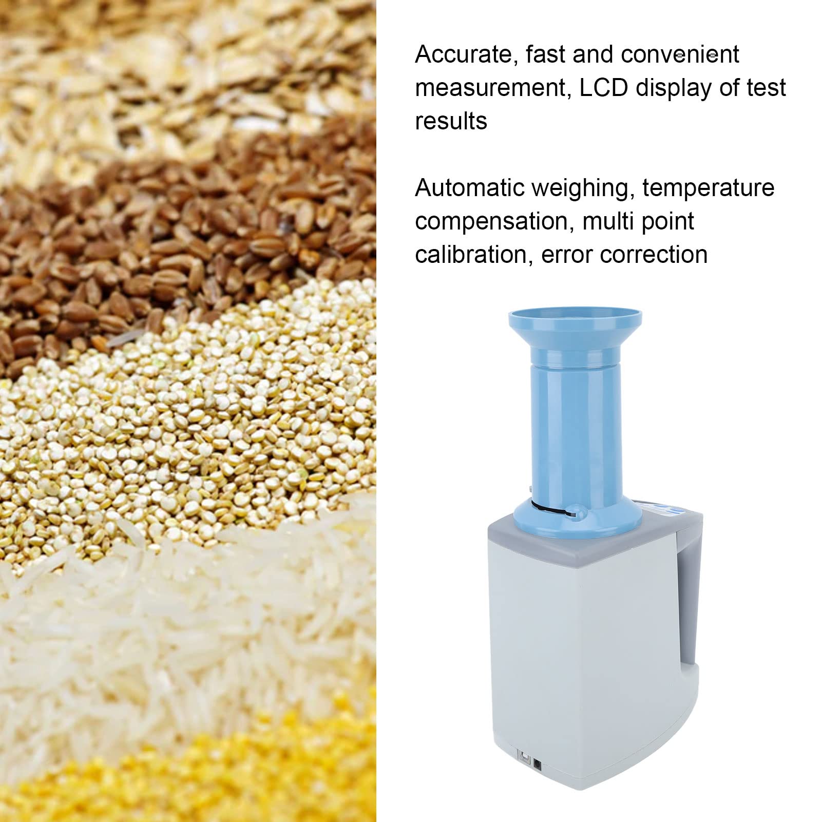 Humidimètre de Céréales Professionnel avec Pesée Intégrée, Hibernation Automatique et Base Stable pour Analyse de Grains, Acquisition et Stockage