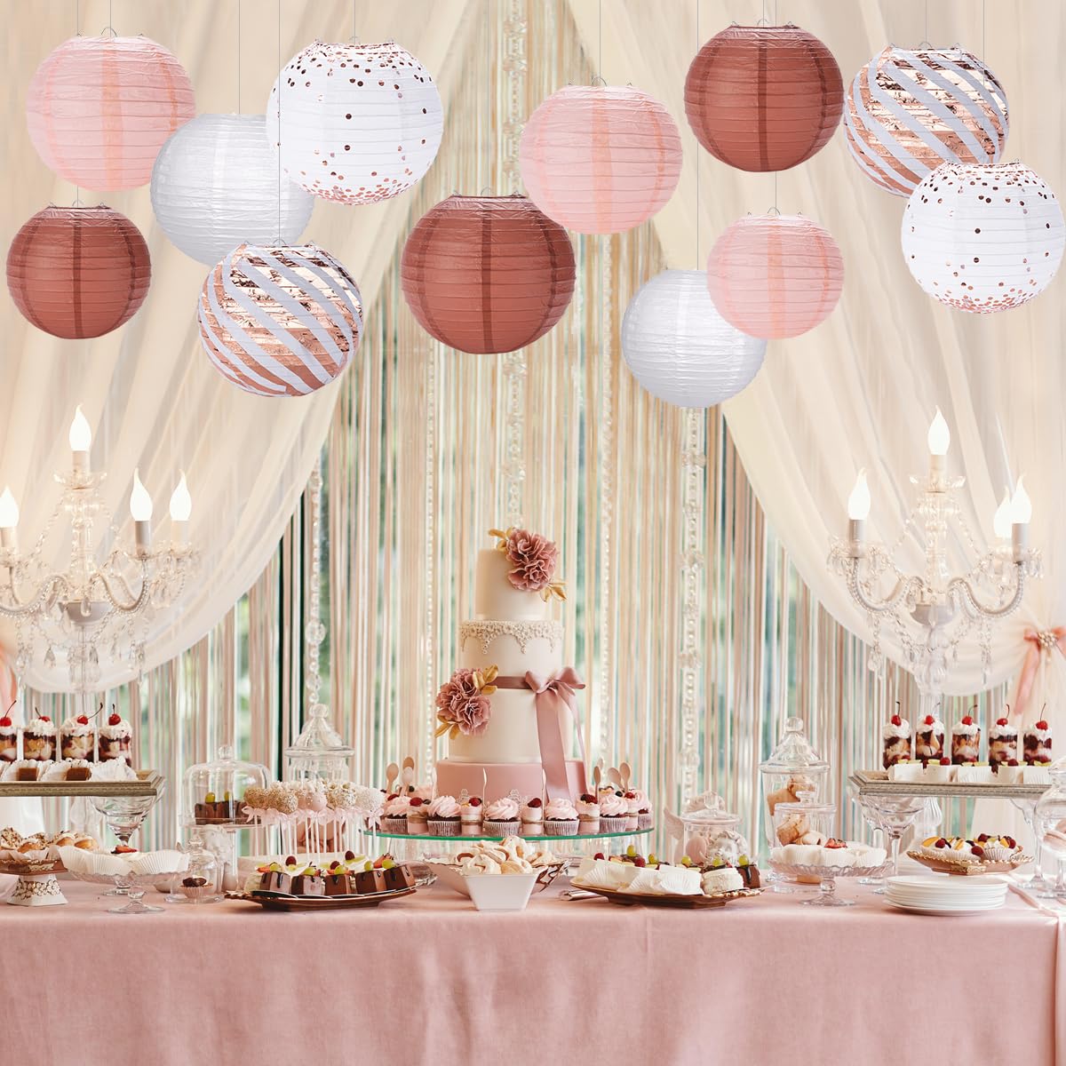 Light Pink Streamers AOBKIAT Pink Birthday Party Decorations For Women  Girls,12 Pcs Gold Hanging Paper Lantern For Wedding Engagement Bridal Baby  Shower Bachelorette Party Sky Lanterns, image size:1200x1200