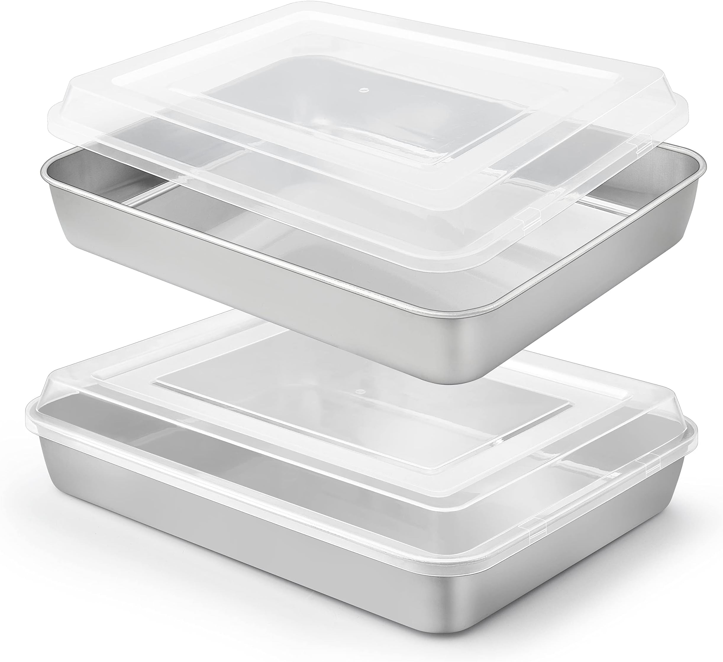 Herogo Baking Pan with Lid (2 Pans + 2 Lids), 9 x 12 Inch Stainless Steel Lasagna Baking Sets Deep, for Cakes Brownies Casseroles, Dishwasher Safe