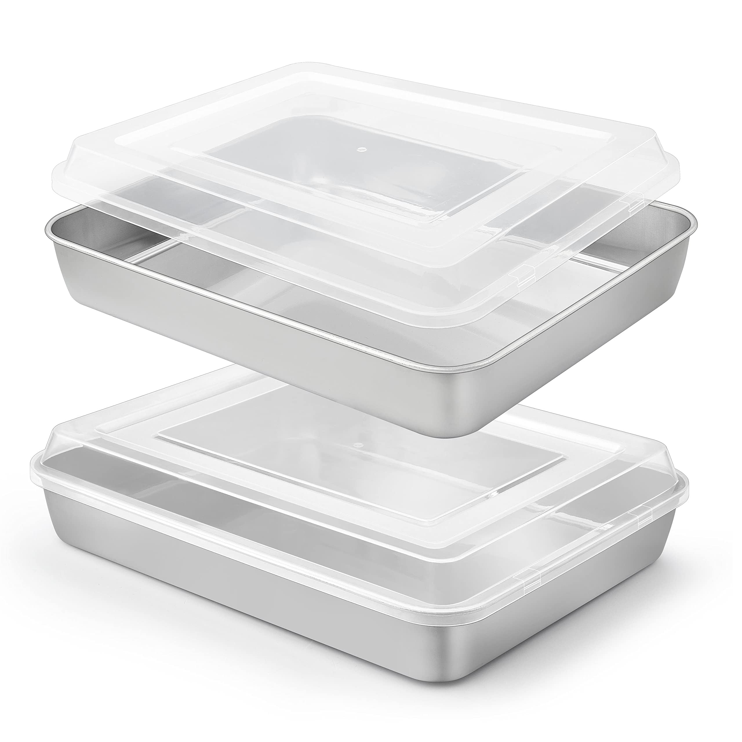 Baking Pan with Lid, 9 x 12 Inch Stainless Steel Lasagna Pan Deep, Rectangle Cakes Bakeware with Lid for Brownies Casseroles, Dishwasher Safe, Set of 2