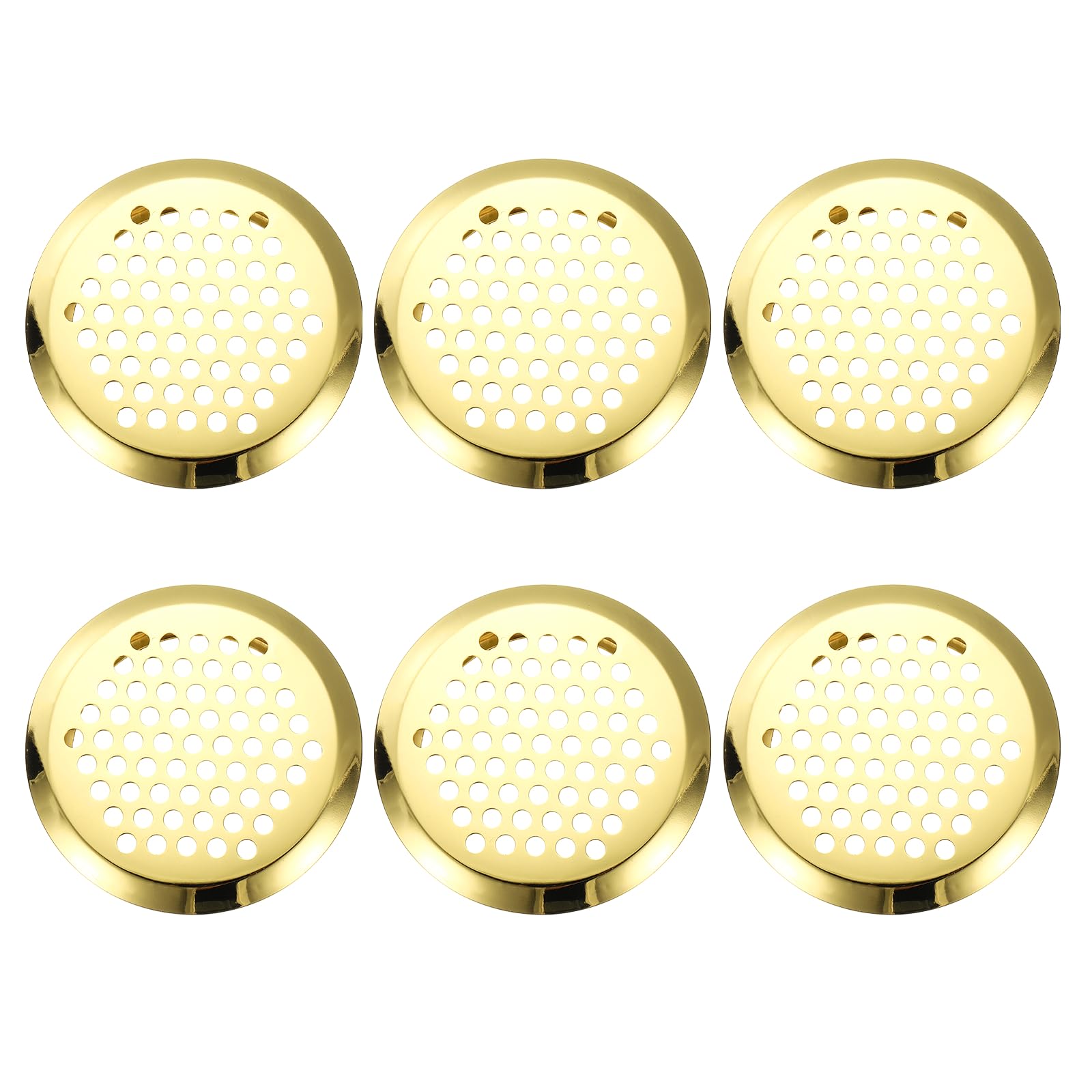 PATIKIL 2.1 Inch (53mm) Circular Air Vents, 6 Pack Stainless Steel Soffit Vent Louver Round Mesh Hole Louver for Kitchen Bathroom Shoe Cabinet Wardrobe, Gold