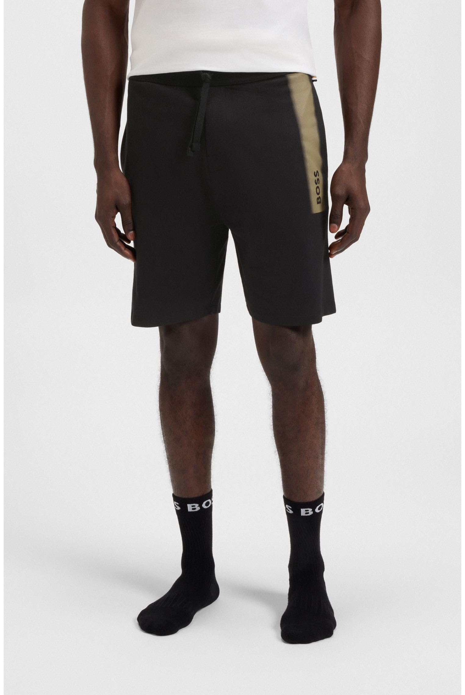 BOSS Herren Authentic Shorts Shorts aus Baumwoll-Terry mit Dégradé-Streifen und Logo