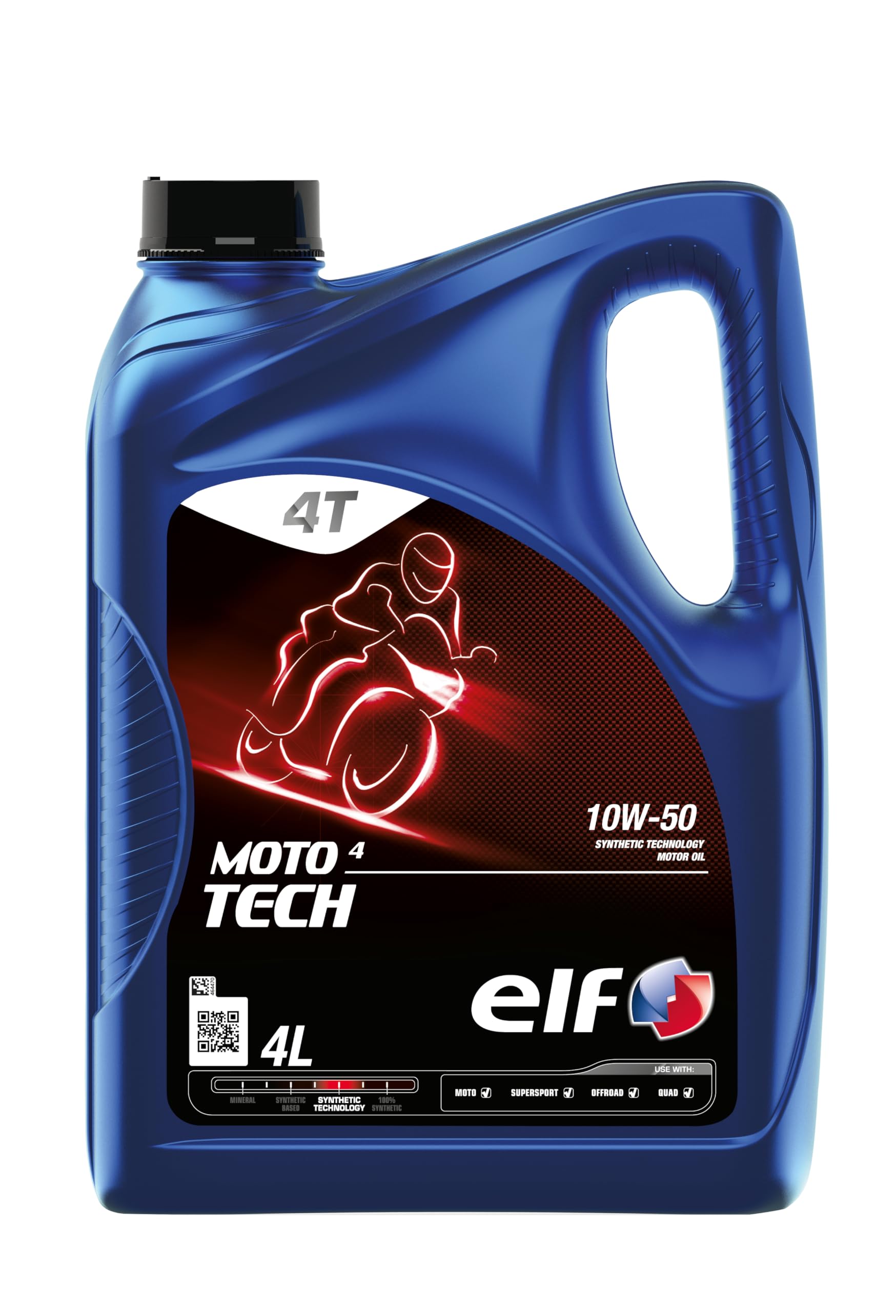 ELF MOTO 4 Tech 10W50 - API SN, JASO MA2 - Premium 4-Stroke Synthetic Motorcycle Oil Synthetic Technology 4 Motorbike Oil - 4L