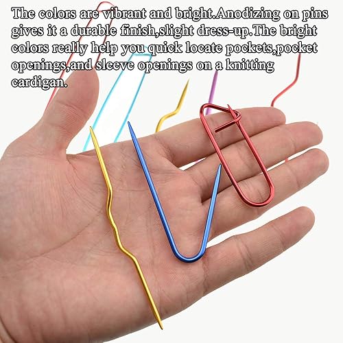 Miniatura 5 de Hahiyo Juego de soportes de puntada de aluminio resistente, pasador de seguridad de color mixto, para tejer, ganchos, 9 piezas para suéteres