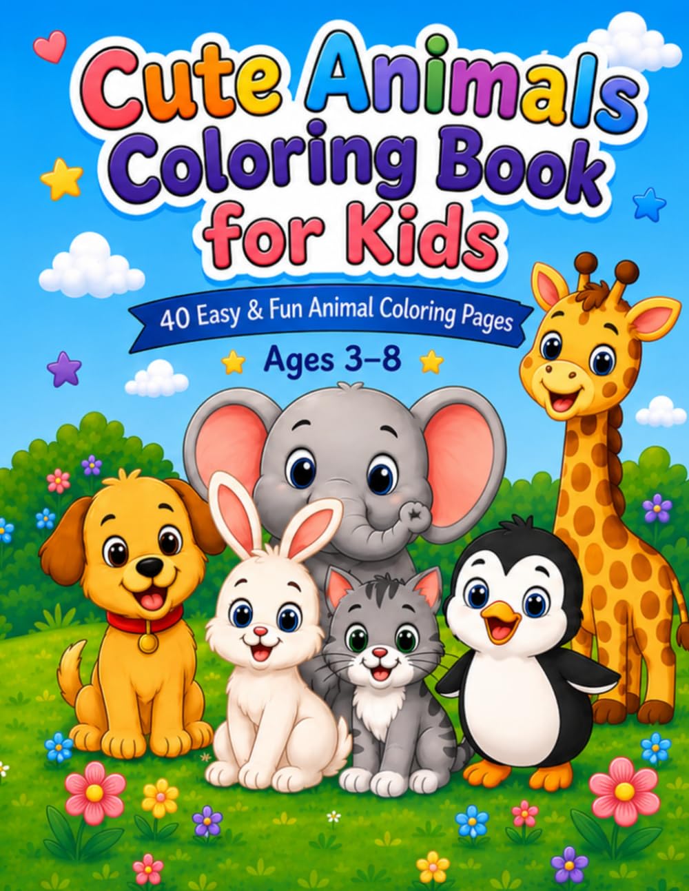 Cute Animals Coloring Book for Kids: 40 Easy & Fun Animal Coloring Pages for Kids Ages 3-8 (Cute Coloring Adventures)