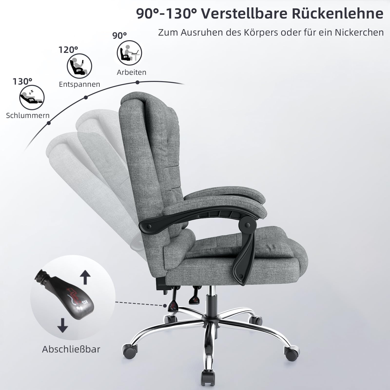 naspaluro Chefsessel Bürostuhl, Schreibtischstuhl, Ergonomisch, Computerstuhl mit Hoher Rückenlehne, Gepolsterter Armlehnen und Höhenverstellbar, Neigefunktion, Drehstuhl, Liegestuhl, Dunkelgrau