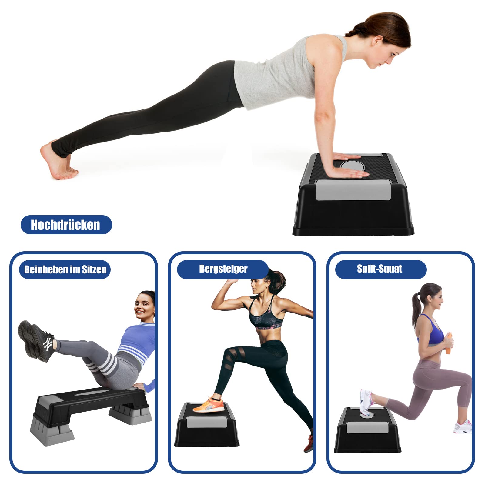 GOPLUS Aerobic Steppbrett, Rutschfestes Trainingsbrett mit 3 Einstellbare Höhen, Multifunktionales Steppbrett für Aerobic & Gymnastik & Fitness, für Workouts zu Hause & im Büro