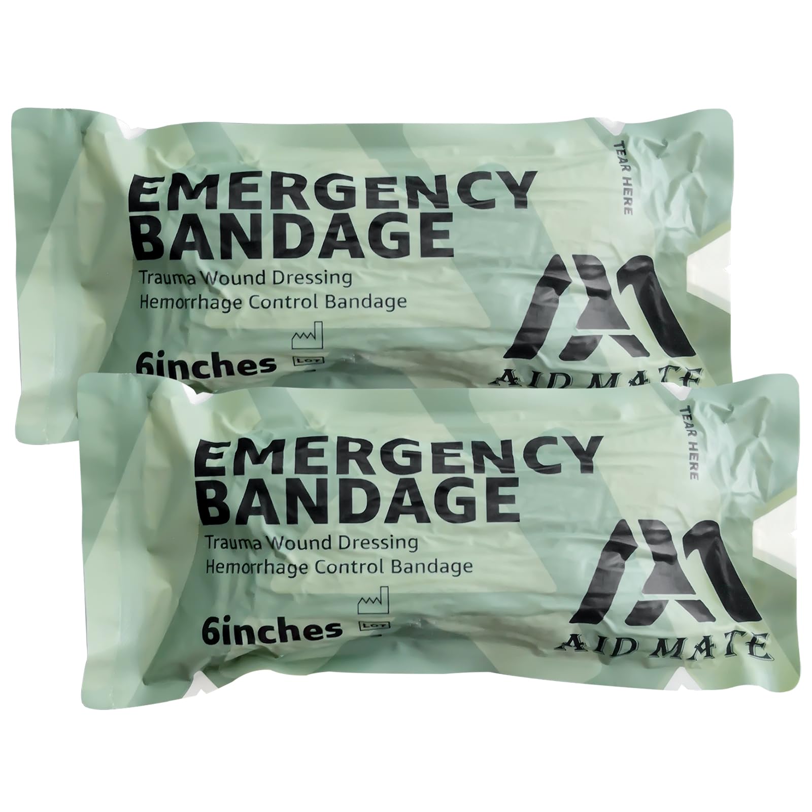 Vendaje de emergencia estilo israelí de 6 pulgadas, vendaje de compresión para heridas de trauma, sellado al vacío estéril médico, kit de primeros auxilios táctico de combate IFAK, 2 unidades