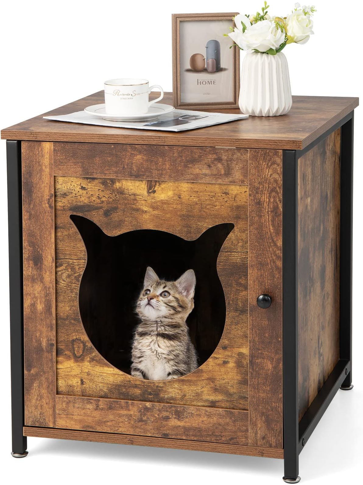 Klippehop Katzenschrank Für Katzenklo - Rattan 52x47x57cm Mit Metallfüßen