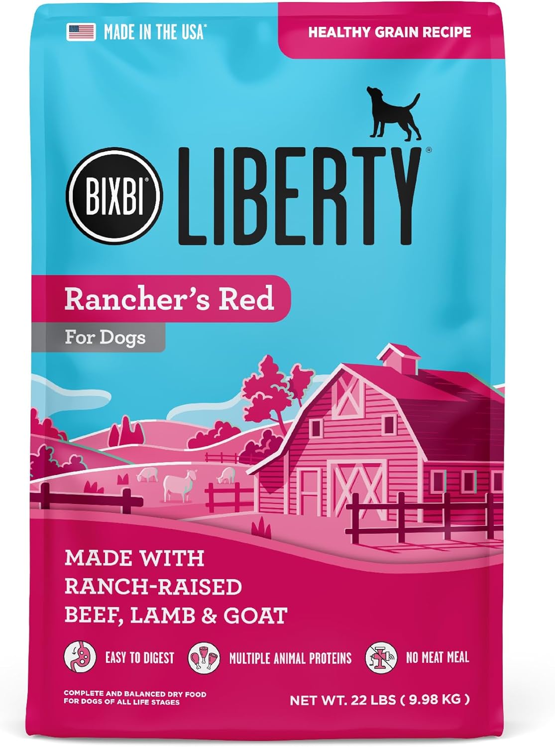 BIXBI Liberty Ancient Grains Dry Dog Food, Rancher’s Red Recipe – Fresh Meat, High Protein, Wholesome Grains – USA Made, 22 lbs