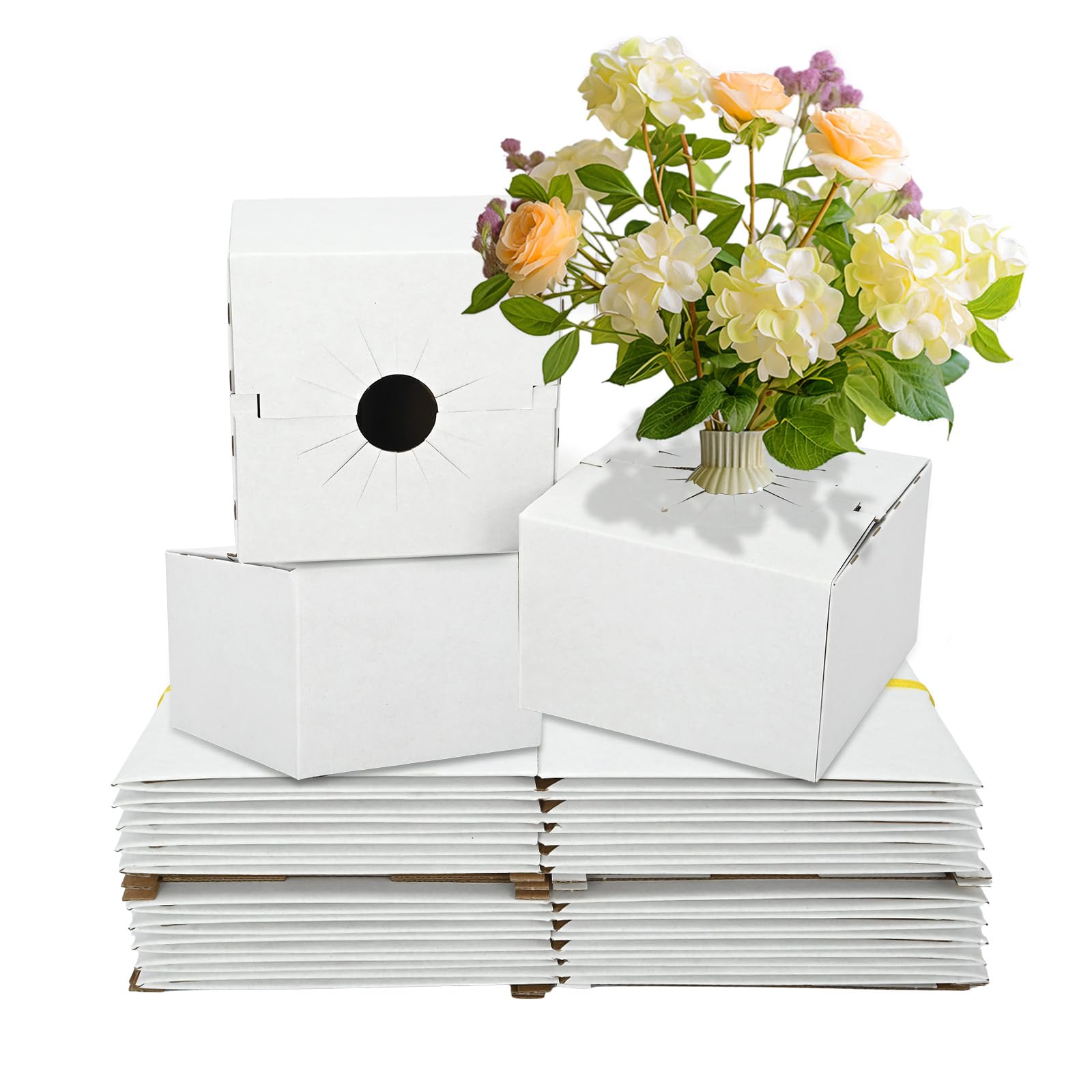 Cajas de flores y jarrones para transporte seguro en floristerías de plegado rápido